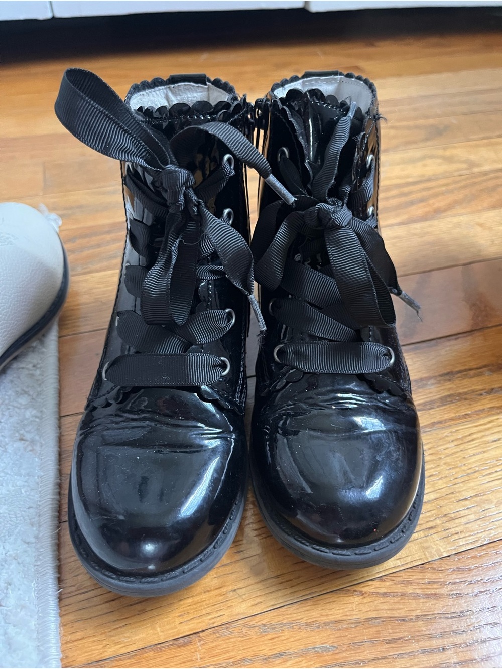 L'Amour Black Patent Lace-Up Kids' Ankle Boots
